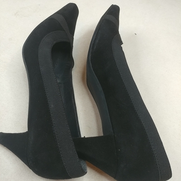 Stuart Weitzman Black Suede Square Toe Pumps. 2" H - Picture 3 of 8